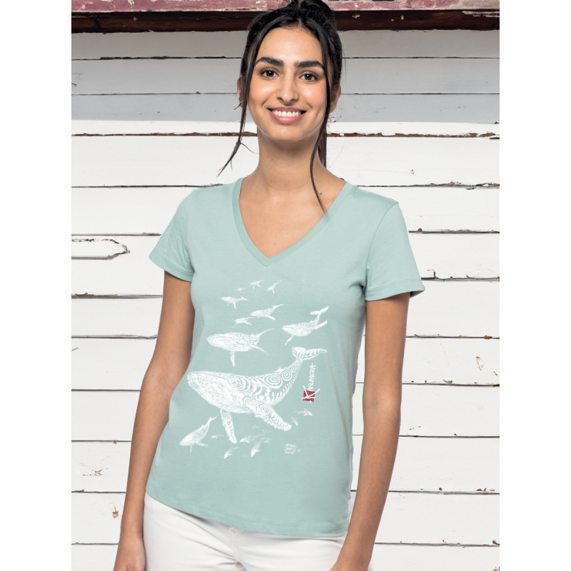 Whales V Neck Organic Ladies T-shirt