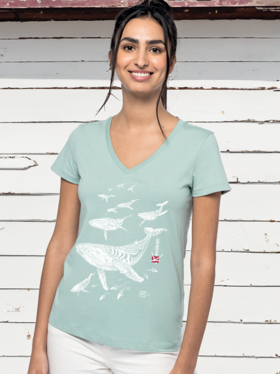 Whales V Neck Organic Ladies T-shirt