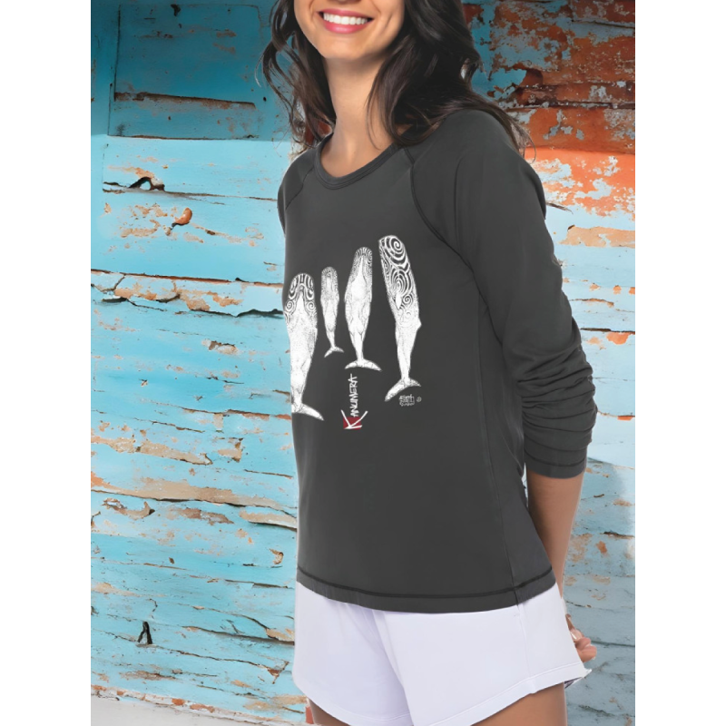 Sperm Whales Ladies Long Sleeves Washed T-Shirt