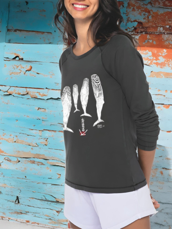 Sperm Whales Ladies Long Sleeves Washed T-Shirt