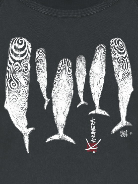 Sperm Whales Ladies Long Sleeves Washed T-Shirt