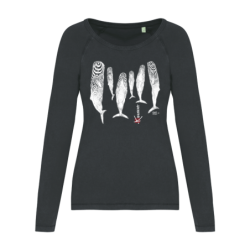 Sperm Whales Ladies Long Sleeves Washed T-Shirt