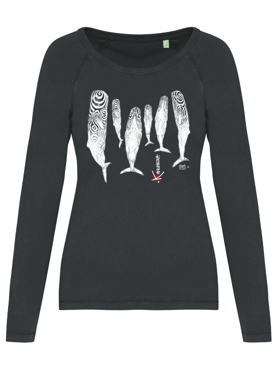 Sperm Whales Ladies Long Sleeves Washed T-Shirt