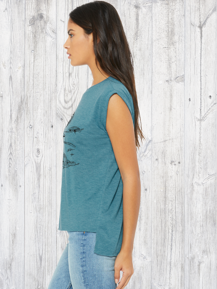 T-shirt Fluide à manches roulottées Les Tortues