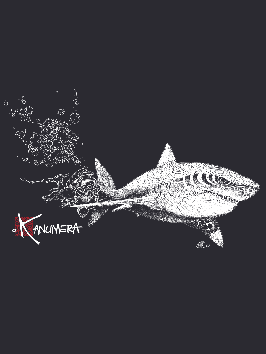 Poncho Microfibre Grand Modèle Le Requin blanc et le Plongeur