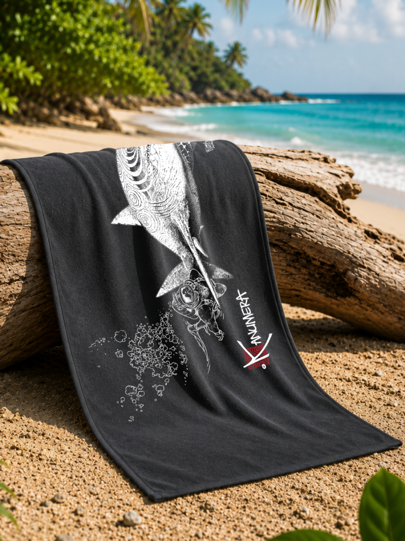 White Shark and Diver Microfiber Towel