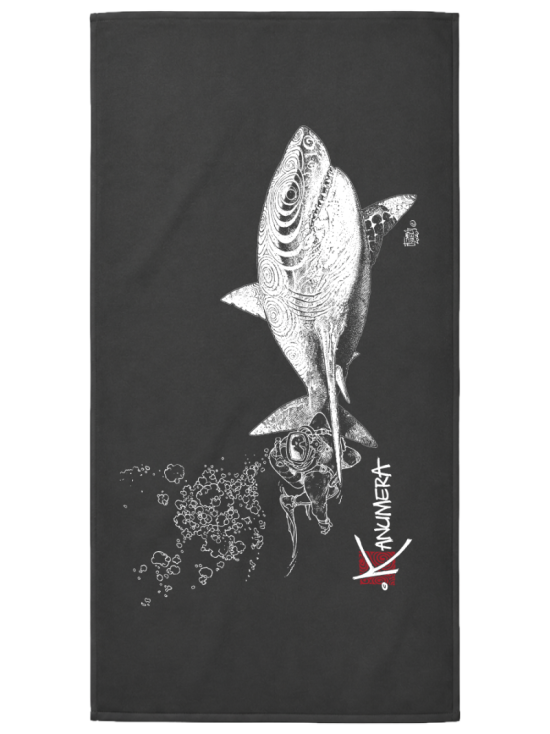 White Shark and Diver Microfiber Towel