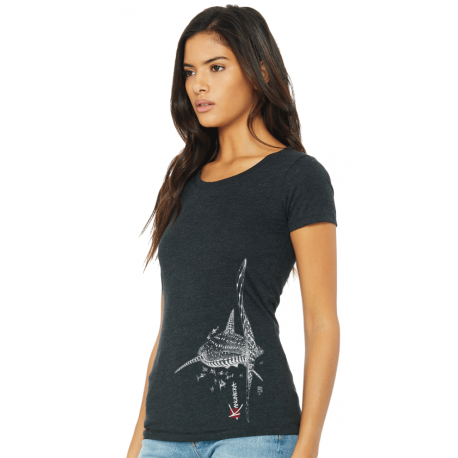(New) Tee-shirt moulant Femme Le Requin Tatoo (Impression Poitrine)