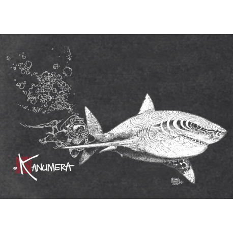Tee-shirt délavé Le Requin Blanc et le Plongeur