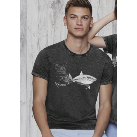 Tee-shirt délavé Le Requin Blanc et le Plongeur 
