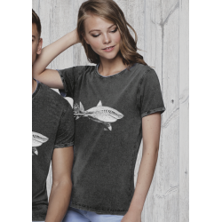 T-shirt délavé Femme Le Requin Blanc et la Plongeuse