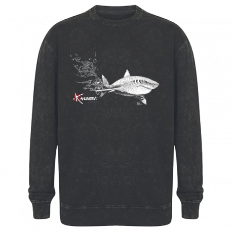 Sweat-shirt délavé Ample Le Requin Blanc et le Plongeur