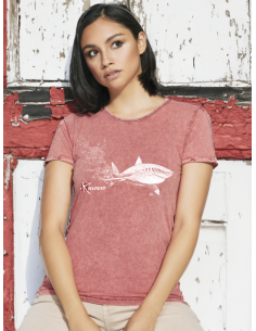 T-shirt délavé Femme Le Requin Blanc et la Plongeuse
