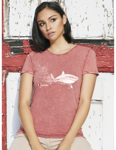 T-shirt délavé Femme Le Requin Blanc et la Plongeuse