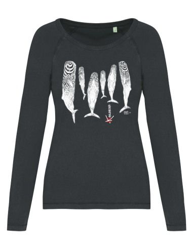 Sperm Whales Ladies Long Sleeves Washed T-Shirt