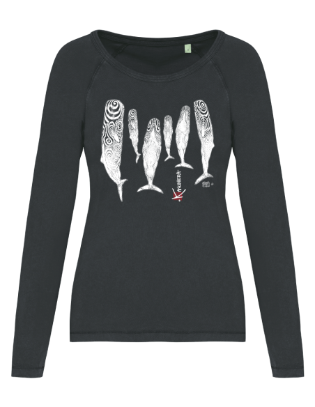 Sperm Whales Ladies Long Sleeves Washed T-Shirt
