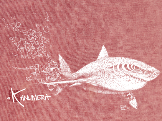 T-shirt délavé Femme Le Requin Blanc et la Plongeuse