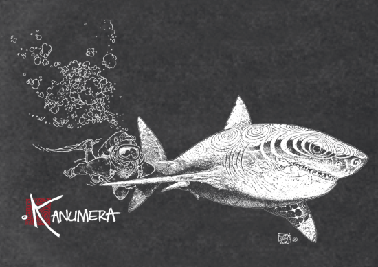 T-shirt délavé Femme Le Requin Blanc et la Plongeuse