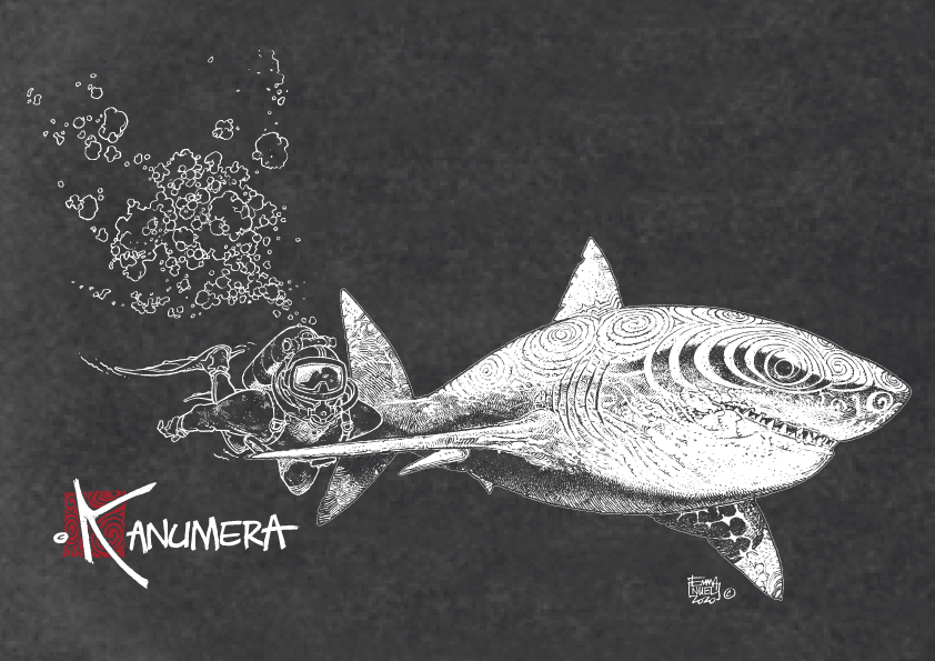 White Shark and Diver Ladie's vintage T-shirt