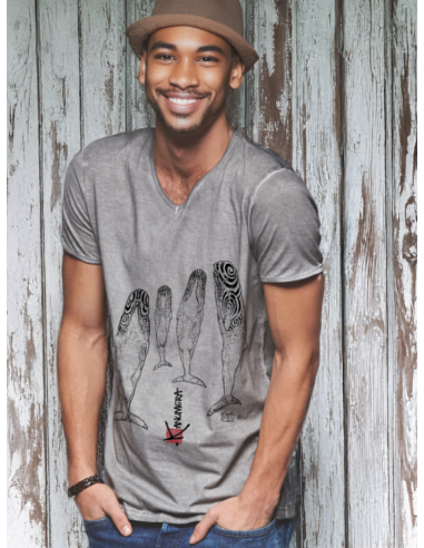 T-shirt délavé col V Le sommeil des Cachalots