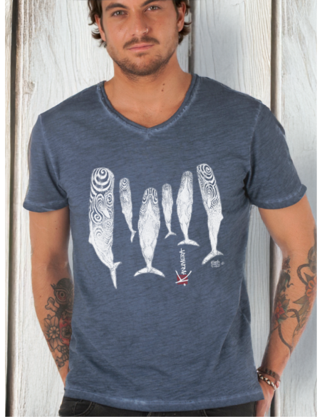 T-shirt délavé col V Le sommeil des Cachalots