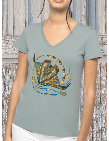 T-shirt Bio Col V Femme Les Raies