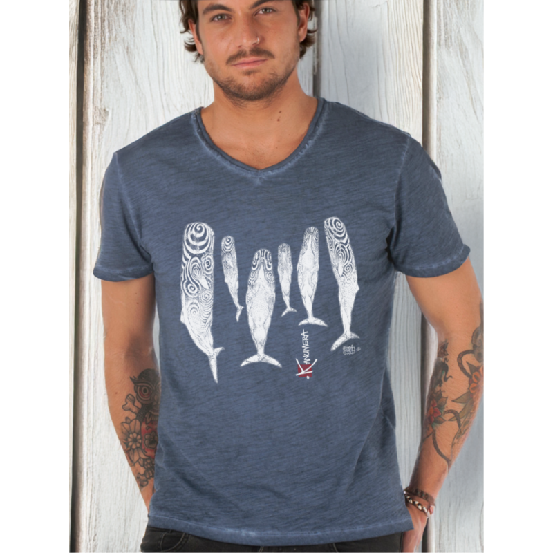 T-shirt délavé col V Le sommeil des Cachalots