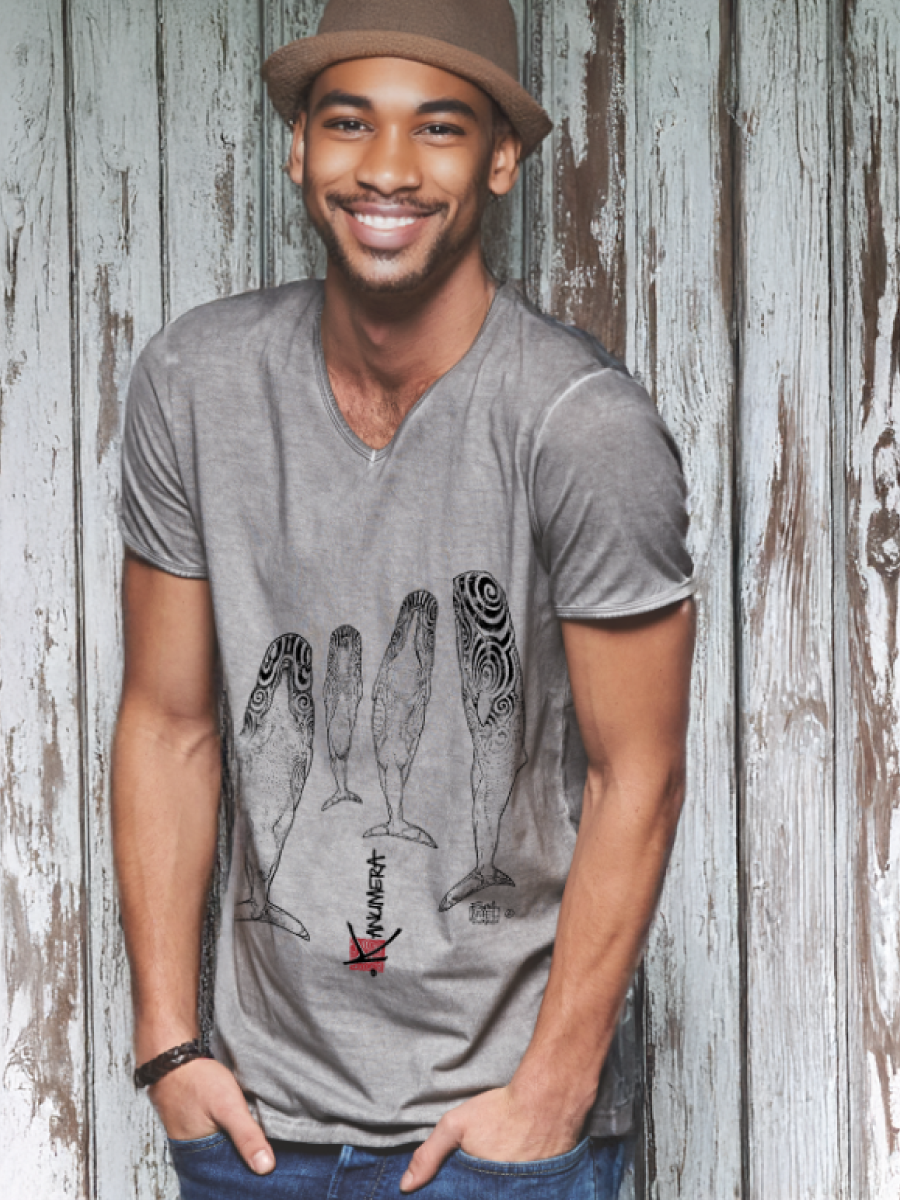 T-shirt délavé col V Le sommeil des Cachalots