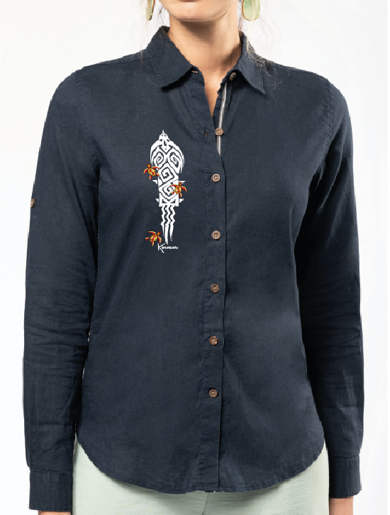 Chemise en lin et coton Femme Manches Longues Les tortues