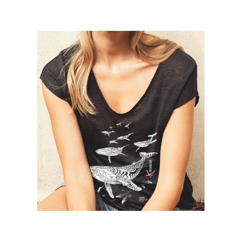 Whales Ladies Linen T-shirt